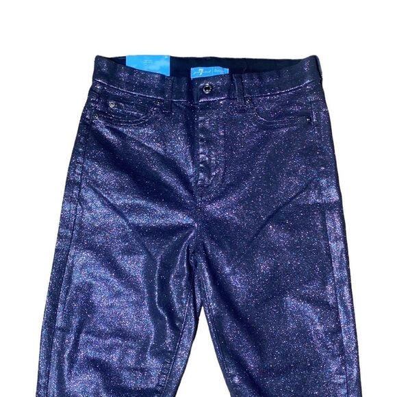 7 for all mankind jeans b(air) high waist ankle skinny black w purple/blue shine - Picture 3 of 8